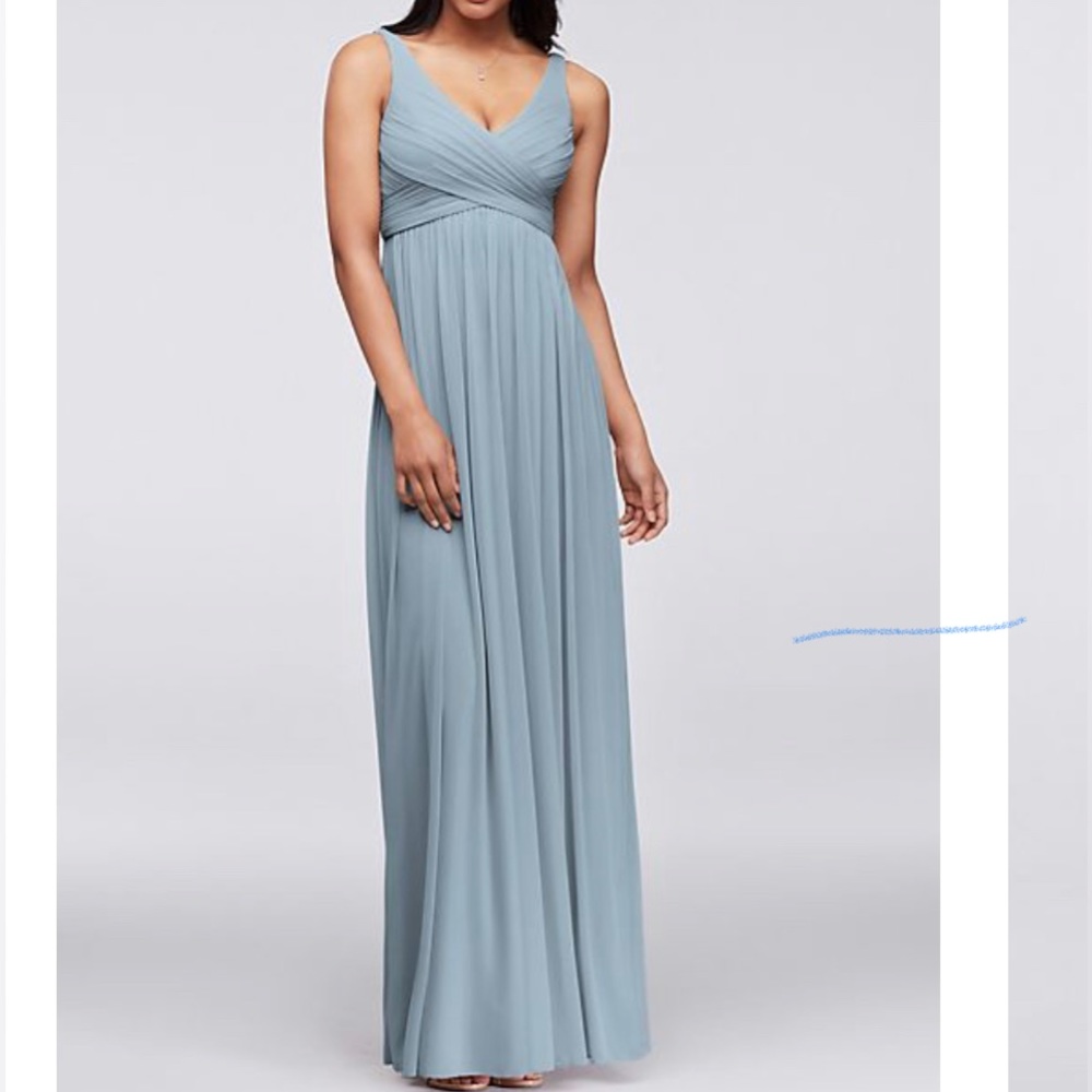 Dusty blue David’s bridal long dress size 8 and size 10 cowl back